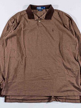 Vintage Polo Ralph Lauren Herringbone Pima Cotton XL Shirt 90s Old Money Estate